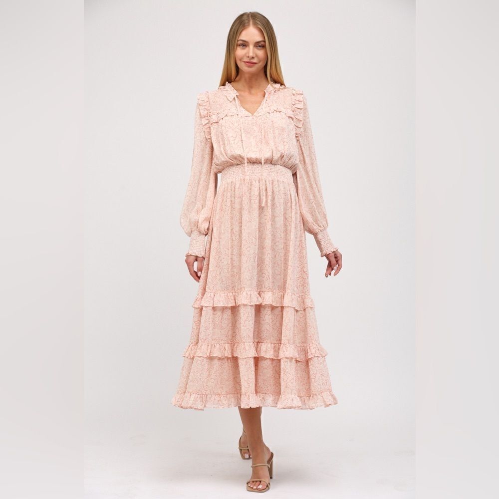 927. MAXI DRESS WITH TIERED RUFFLE DETAIL - Picture 1 of 4
